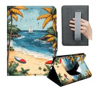 HGGJFLYX Case for iPad mini 7 (A17 Pro) 2024/iPad Mini 6 2021,360 Degree Rotating Multi-Angle Viewing Stand,Hand Strap,Leather Cover for iPad mini 7/6,Auto Sleep/Wake,Tropical Beach