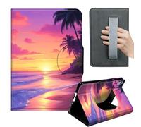 HGGJFLYX Case for iPad mini 7 (A17 Pro) 2024/iPad Mini 6 2021,360 Degree Rotating Multi-Angle Viewing Stand,Hand Strap,Leather Cover for iPad mini 7/6,Auto Sleep/Wake,Tropical Beach Sunset