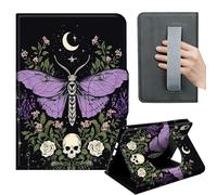 HGGJFLYX Case for iPad mini 7 (A17 Pro) 2024/iPad Mini 6 2021,360 Degree Rotating Multi-Angle Viewing Stand,Hand Strap,Leather Cover for iPad mini 7/6,Auto Sleep/Wake,Moth & Crescent