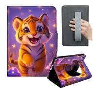 HGGJFLYX Case for iPad mini 7 (A17 Pro) 2024/iPad Mini 6 2021,360 Degree Rotating Multi-Angle Viewing Stand,Hand Strap,Leather Cover for iPad mini 7/6,Auto Sleep/Wake,Firefly Lit Tiger Cub