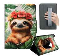 HGGJFLYX Case for iPad mini 7 (A17 Pro) 2024/iPad Mini 6 2021,360 Degree Rotating Multi-Angle Viewing Stand,Hand Strap,Leather Cover for iPad mini 7/6,Auto Sleep/Wake,Tropical Sloth