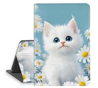 HGGJFLYX Case for iPad Pro 11 Inch 2018, PU Leather Folio Cover with Auto Sleep/Wake, Multi-Angle Stand Protective Cover for iPad Pro 11 Inch 2018,White Cat in Daisy Meadow