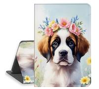 HGGJFLYX Case for iPad Pro 11 Inch 2018, PU Leather Folio Cover with Auto Sleep/Wake, Multi-Angle Stand Protective Cover for iPad Pro 11 Inch 2018,Dog with Flower Crown