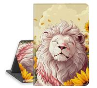 HGGJFLYX Case for iPad Pro 11 Inch 2022/2021/2020/2025,PU Leather Folio Cover with Auto Sleep/Wake,Multi-Angle Stand Cover for iPad Air 5th 2022/iPad 4th 2020 10.9 Inch,White Lion in Sunflower