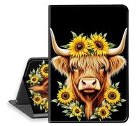 HGGJFLYX Case for iPad Pro 11 Inch 2022/2021/2020/2025,PU Leather Folio Cover with Auto Sleep/Wake,Multi-Angle Stand Cover for iPad Air 5th 2022/iPad 4th 2020 10.9 Inch,Cow Sunflower Crown