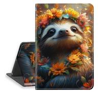 HGGJFLYX Case for iPad Pro 12.9 Inch 2022/2021/2020, PU Leather Folio Cover with Auto Sleep/Wake, Multi-Angle Stand Cover 12.9" for iPad Pro 2022/2021/2020,Flower Crown Sloth
