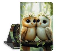 HGGJFLYX Case for iPad Pro 12.9 Inch 2022/2021/2020, PU Leather Folio Cover with Auto Sleep/Wake, Multi-Angle Stand Cover 12.9" for iPad Pro 2022/2021/2020,Two Owlets with Flower