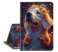 HGGJFLYX Case for iPad Pro 13 Inch 2024, PU Leather Folio Cover with Auto Sleep/Wake, Multi-Angle Stand Protective Cover for iPad Pro 13 Inch 2024Dog Flower Crown