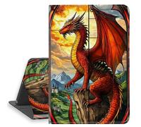 HGGJFLYX Case for iPad Pro 13 Inch 2024, PU Leather Folio Cover with Auto Sleep/Wake, Multi-Angle Stand Protective Cover for iPad Pro 13 Inch 2024,Stained Glass Red Dragon