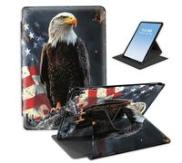 HGGJFLYX Case for Kindle Fire 7 12 Gen 2022 Tablet,360 Degree Rotating Multi-Angle Viewing Stand Fold Leather Tablet Cover 7" for Kindle Fire 7 Kids,Auto Sleep/Wake,Bald Eagle American Flag