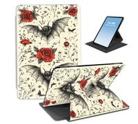 HGGJFLYX Case for Kindle Fire 7 2019/2015/2017 Tablet,360 Degree Rotating Multi-Angle Viewing Stand Fold Leather Tablet Cover 7" for Kindle Fire 7 2019,Auto Sleep/Wake,Bat Red Rose