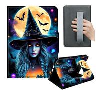 HGGJFLYX Case for Kindle Fire HD 8 (6th/7th/8th Gen, 2016/2017/2018),360 Degree Rotating Multi-Angle Viewing Stand,Hand Strap,PU Leather Tablet Cover,Auto Sleep/Wake,Witch Under Full Moon