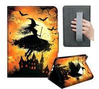 HGGJFLYX Case for Kindle Fire HD 8 (6th/7th/8th Gen, 2016/2017/2018),360 Degree Rotating Multi-Angle Viewing Stand,Hand Strap,PU Leather Tablet Cover,Auto Sleep/Wake,Halloween Witch