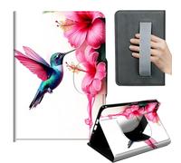 HGGJFLYX Case for Kindle Fire HD 8 (6th/7th/8th Gen, 2016/2017/2018),360 Degree Rotating Multi-Angle Viewing Stand,Hand Strap,PU Leather Tablet Cover,Auto Sleep/Wake,Hummingbird Hibiscus