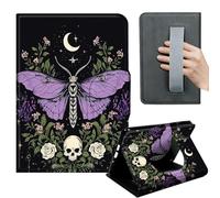 HGGJFLYX Case for Kindle Fire HD 8 (6th/7th/8th Gen, 2016/2017/2018),360 Degree Rotating Multi-Angle Viewing Stand,Hand Strap,PU Leather Tablet Cover,Auto Sleep/Wake,Moth & Crescent