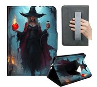 HGGJFLYX Case for Kindle Fire HD 8 (6th/7th/8th Gen, 2016/2017/2018),360 Degree Rotating Multi-Angle Viewing Stand,Hand Strap,PU Leather Tablet Cover,Auto Sleep/Wake,Witch Under Moonlight
