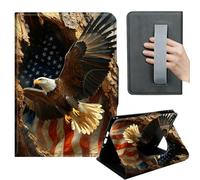 HGGJFLYX Case for Kindle Fire HD 8 (6th/7th/8th Gen, 2016/2017/2018),360 Degree Rotating Multi-Angle Viewing Stand,Hand Strap,PU Leather Tablet Cover,Auto Sleep/Wake,American Flag Flying Eagle