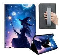 HGGJFLYX Case for Kindle Fire HD 8 (6th/7th/8th Gen, 2016/2017/2018),360 Degree Rotating Multi-Angle Viewing Stand,Hand Strap,PU Leather Tablet Cover,Auto Sleep/Wake,Witch Under Starry Moon