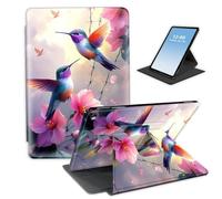 HGGJFLYX Case for Kindle Fire HD 8 & HD 8 Plus (12th Gen, 2024/2022/2020),360 Degree Rotating Multi-Angle Viewing Stand Fold Leather Tablet Cover 8",Auto Sleep/Wake,Hummingbirds Pink Hibiscus