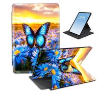 HGGJFLYX Case for Kindle Fire HD 8 & HD 8 Plus (12th Gen, 2024/2022/2020),360 Degree Rotating Multi-Angle Viewing Stand Fold Leather Tablet Cover 8",Auto Sleep/Wake,Blue Butterfly at Sunset