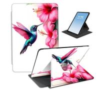HGGJFLYX Case for Kindle Fire HD 8 & HD 8 Plus (12th Gen, 2024/2022/2020),360 Degree Rotating Multi-Angle Viewing Stand Fold Leather Tablet Cover 8",Auto Sleep/Wake,Hummingbird Hibiscus