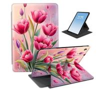HGGJFLYX Case for Kindle Fire HD10 2019/2015/2017 Tablet,360 Degree Rotating Multi-Angle Viewing Stand Fold Leather Tablet Cover for Kindle Fire HD10 2019,Auto Sleep/Wake,Pink Tulips Bouquet