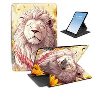 HGGJFLYX Case for Kindle Fire HD10 2019/2015/2017 Tablet,360 Degree Rotating Multi-Angle Viewing Stand Fold Leather Tablet Cover for Kindle Fire HD10 2019,Auto Sleep/Wake,White Lion in Sunflower