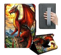 HGGJFLYX Case for Kindle Fire HD10 2023/2021,360 Degree Rotating Multi-Angle Viewing Stand,Hand Strap,PU Leather Tablet Cover for Fire HD10 2023/2021,Auto Sleep/Wake,Stained Glass Red Dragon
