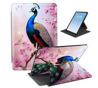 HGGJFLYX Case for Kindle Fire HD10 2023 Tablet,360 Degree Rotating Multi-Angle Viewing Stand Fold Leather Tablet Cover 10.1" for Kindle Fire HD10 2023/2021,Auto Sleep/Wake,Peacock by Pink Blossoms