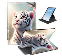 HGGJFLYX Case for Kindle Fire HD10 2023 Tablet,360 Degree Rotating Multi-Angle Viewing Stand Fold Leather Tablet Cover 10.1" for Kindle Fire HD10 2023/2021,Auto Sleep/Wake,Cherry Blossom White Tiger