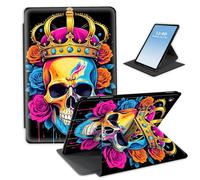 HGGJFLYX Case for Kindle Fire HD8 2018/2016/2017 Tablet,360 Degree Rotating Multi-Angle Viewing Stand Fold Leather Tablet Cover 8" for Kindle Fire HD8 2018,Auto Sleep/Wake,Skull with Crown Roses