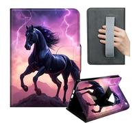 HGGJFLYX Case for Kindle Fire HD8 &HD8 Plus(12th Gen,2024/2022/2020),360 Degree Rotating Multi-Angle Viewing Stand,Hand Strap,PU Leather Tablet Cover,Auto Sleep/Wake,Thunder Struck Black Horse