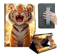 HGGJFLYX Case for Kindle Fire Max 11 2023,360 Degree Rotating Multi-Angle Viewing Stand,Hand Strap,PU Leather Tablet Cover for Kindle Fire Max 11 2023,Auto Sleep/Wake,Cute Tiger in Forest