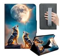 HGGJFLYX Case for Kindle Fire Max 11 2023,360 Degree Rotating Multi-Angle Viewing Stand,Hand Strap,PU Leather Tablet Cover for Kindle Fire Max 11 2023,Auto Sleep/Wake,Two Wolves Under Moonlight