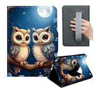 HGGJFLYX Case for Kindle Fire Max 11 2023,360 Degree Rotating Multi-Angle Viewing Stand,Hand Strap,PU Leather Tablet Cover for Kindle Fire Max 11 2023,Auto Sleep/Wake,Two Owls Under Moonlight