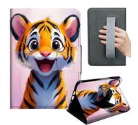 HGGJFLYX Case for Kindle Fire Max 11 2023,360 Degree Rotating Multi-Angle Viewing Stand,Hand Strap,PU Leather Tablet Cover for Kindle Fire Max 11 2023,Auto Sleep/Wake,Cute Tiger Cub on Pink