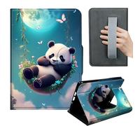 HGGJFLYX Case for Kindle Fire Max 11 2023,360 Degree Rotating Multi-Angle Viewing Stand,Hand Strap,PU Leather Tablet Cover for Kindle Fire Max 11 2023,Auto Sleep/Wake,Panda Swing Moonlight