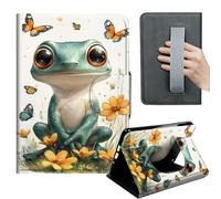 HGGJFLYX Case for Kindle Fire Max 11 2023,360 Degree Rotating Multi-Angle Viewing Stand,Hand Strap,PU Leather Tablet Cover for Kindle Fire Max 11 2023,Auto Sleep/Wake,Frogs and Butterflies