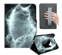 HGGJFLYX Case for Kindle Paperwhite 10th 2018,360 Degree Rotating Multi-Angle Viewing Stand,Hand Strap,PU Leather Tablet Cover 6" for Kindle 10th 2018,Auto Sleep/Wake,Spirit Cat White