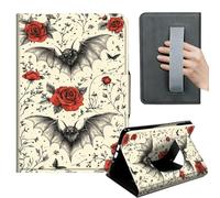 HGGJFLYX Case for Kindle Paperwhite 10th 2018,360 Degree Rotating Multi-Angle Viewing Stand,Hand Strap,PU Leather Tablet Cover 6" for Kindle 10th 2018,Auto Sleep/Wake,Bat Red Rose