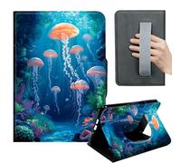 HGGJFLYX Case for Kindle Paperwhite 10th 2018,360 Degree Rotating Multi-Angle Viewing Stand,Hand Strap,PU Leather Tablet Cover 6" for Kindle 10th 2018,Auto Sleep/Wake,Orange Jellyfish Underwater