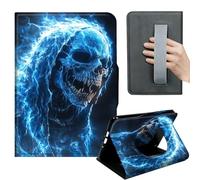 HGGJFLYX Case for Kindle Paperwhite 10th 2018,360 Degree Rotating Multi-Angle Viewing Stand,Hand Strap,PU Leather Tablet Cover 6" for Kindle 10th 2018,Auto Sleep/Wake,Blue Flame Skeleton