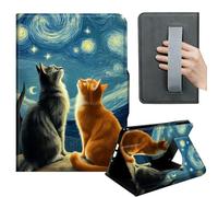 HGGJFLYX Case for Kindle Paperwhite 10th 2019,360 Degree Rotating Multi-Angle Viewing Stand,Hand Strap,PU Leather Tablet Cover 6" for Kindle 10th 2019,Auto Sleep/Wake,Cats Under Starry Night