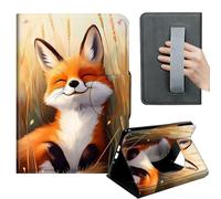 HGGJFLYX Case for Kindle Paperwhite 10th 2019,360 Degree Rotating Multi-Angle Viewing Stand,Hand Strap,PU Leather Tablet Cover 6" for Kindle 10th 2019,Auto Sleep/Wake,Happy Fox in Wheat Field