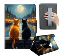 HGGJFLYX Case for Kindle Paperwhite 10th 2019,360 Degree Rotating Multi-Angle Viewing Stand,Hand Strap,PU Leather Tablet Cover 6" for Kindle 10th 2019,Auto Sleep/Wake,Two Cats Under Moon