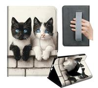 HGGJFLYX Case for Kindle Paperwhite 10th 2019,360 Degree Rotating Multi-Angle Viewing Stand,Hand Strap,PU Leather Tablet Cover 6" for Kindle 10th 2019,Auto Sleep/Wake,Black White Cats Blue Eyes
