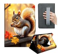 HGGJFLYX Case for Kindle Paperwhite 10th 2019,360 Degree Rotating Multi-Angle Viewing Stand,Hand Strap,PU Leather Tablet Cover 6" for Kindle 10th 2019,Auto Sleep/Wake,Autumn Squirrel with Nut