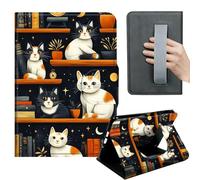 HGGJFLYX Case for Kindle Paperwhite 10th 2019,360 Degree Rotating Multi-Angle Viewing Stand,Hand Strap,PU Leather Tablet Cover 6" for Kindle 10th 2019,Auto Sleep/Wake,Library Cats Starry Shelves