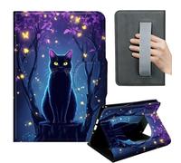 HGGJFLYX Case for Kindle Paperwhite 11th 2021,360 Degree Rotating Multi-Angle Viewing Stand,Hand Strap,PU Leather Tablet Cover 6.8" for Kindle 11th 2021,Auto Sleep/Wake,Cat Firefly Woods