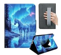 HGGJFLYX Case for Kindle Paperwhite 11th 2021,360 Degree Rotating Multi-Angle Viewing Stand,Hand Strap,PU Leather Tablet Cover 6.8" for Kindle 11th 2021,Auto Sleep/Wake,White Horse Aurora Lake